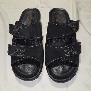 Fly Flot Sandals Women 38 Blue Suede Wedge Floral Boho Cottagecore Coastal US7.5